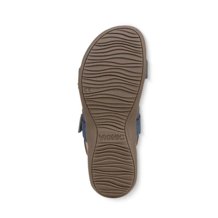 Vionic logo'd outsole with brown wave tread pattern.