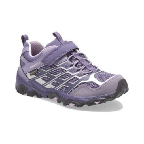 Purple Merrell sneaker with faux lace and velcro strap