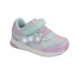 A toddler's light-up sneaker in pastel pink and mint green, featuring a mesh upper, a hook-and-loop strap, a star-shaped accent, and a white outsole.