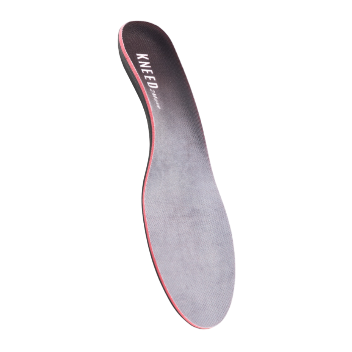 Black insoles with red layer and "Kneed2Move" text at heel.