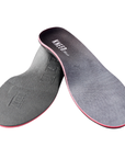 Pair of Black insoles with red layer and "Kneed2Move" text at heel.