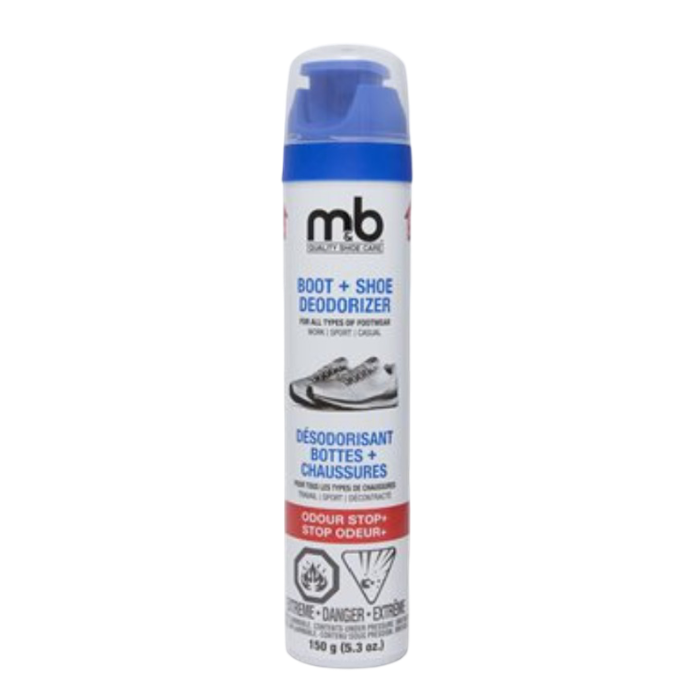 White aerosol spray bottle with blue writing and blue lid for deodorizer