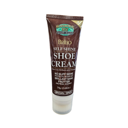 Brown Brillo self shine shoe cream tube.