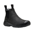 Black Chelsea boot with two pull tabs, elastic side goring and a rugged outsole with toe bumper.