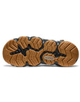 Brown textured outsole with Keen logo and black accents of fisherman sandal.
