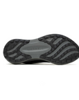 Black and grey medium treaded outsole with Merrell logo stamped in middle.