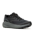Black mesh sneaker with grey speckled design, grey thick cushioned midsole and black outsole.