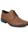 Brown leather dress shoe with bicycle toe.