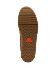 Tan light treaded outsole with line and zig-zag pattern and orange Sorel logo stamped in middle.