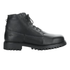 black leather ankle boot with laces and thick treaded outsole.