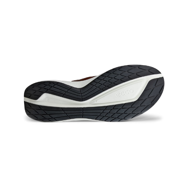 An Ecco black and white textured rubber outsole. 