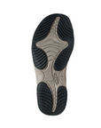 Black and beige rugged outsole of sandal with Keen logo at edge.