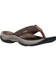 Brown thong sandal with black rugged outsole. 