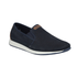 Navy perforated slip-on loafer with white midsole and navy outsole.