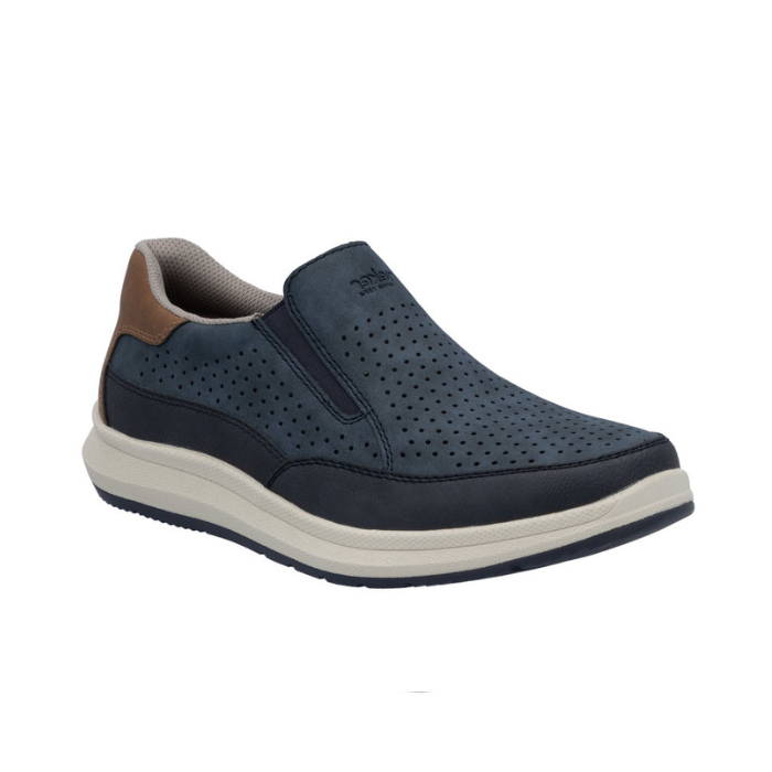 Slip-on Sneakers in navy with perforated upper, brown heel cap, white midsole and navy outsole