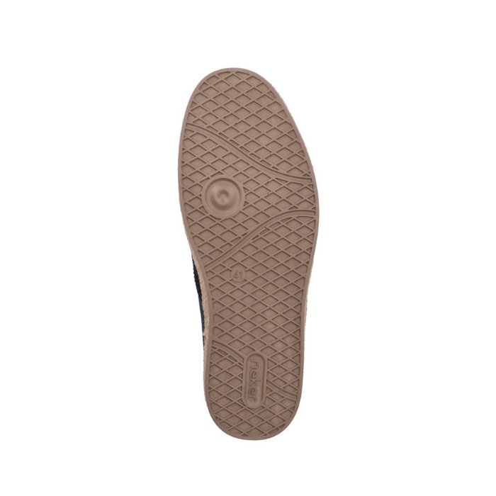 Beige diamond textured outsole with Rieker logo stamped in heel.