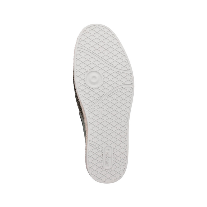 White diamond treaded outsole with Rieker  logo stamped in heel.