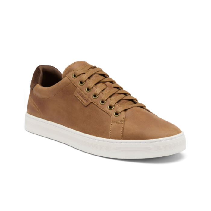 Brown leather casual sneaker with white outsole.