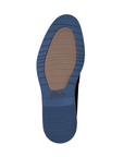Blue outsole with brown accent section, Clarks logo'd stamped and light tread pattern.
