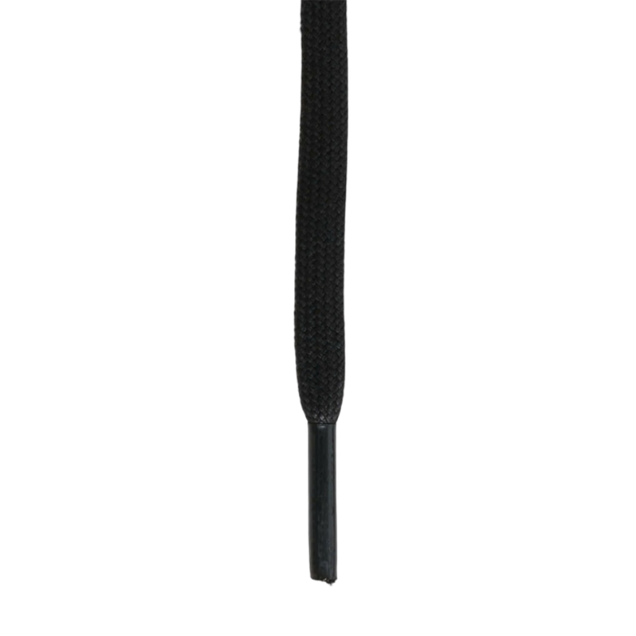Black flat lace end with plastic nub.