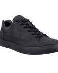 A low-top casual sneaker with a black matte finish, black laces, and a black outsole.