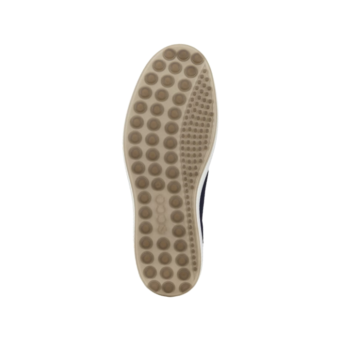 Beige outsole with bubble tread pattern and Ecco logo stamped in.