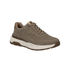 Brown sneaker with detail stitching, thick white midsole and brown outsole.