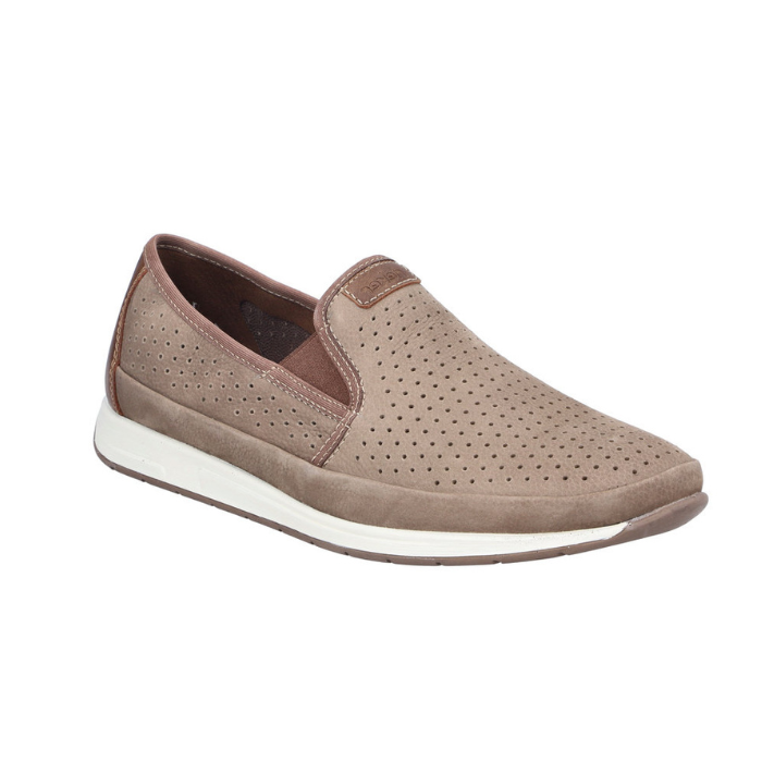 Light Brown perforated slip-on loafer with white midsole and brown outsole.
