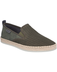 Dark Green loafer with mesh upper, jute wrap midsole and beige outsole.