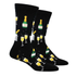 Black socks with champagne bottles, in ice buckets and filled glasses.