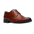 Brown derby dress shoe with burnished toe, detailed stitching and black outsole.