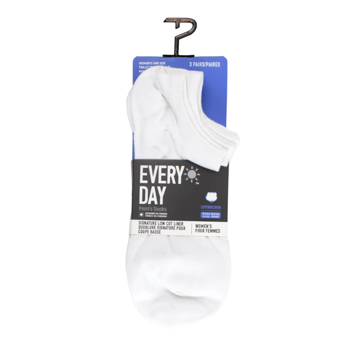 A three Pack of white socks with 'Every Day' packaging.