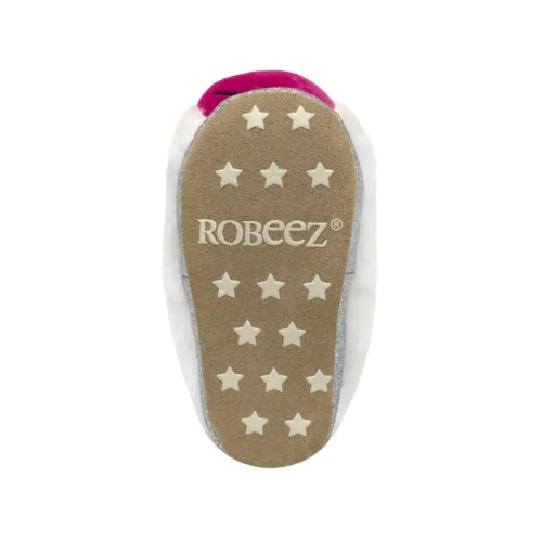 Robeez suede outsole with star pattern and logo in middle.