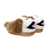 Pair of dog-shaped slippers with brown fur and white snouts.