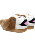 Pair of dog-shaped slippers with brown fur and white snouts.