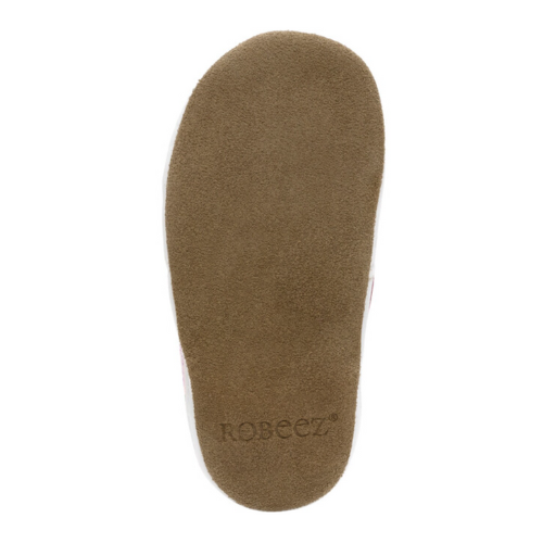 Brown suede outsole with Robeez logo at heel.