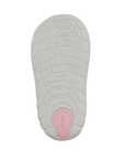 White Soft Motion outsole of toddler shoe with pink Stride Rite logo on heel.
