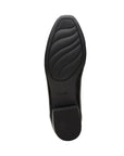 Black rubber outsole with square heel and Clarks logo in center.