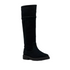 Black suede knee-high boot with black rubber outsole.