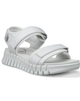 Women's Ecco Gruuv Sol Walking Sandal in white with cushioned sole and adjustable straps for all-day comfort and support.
