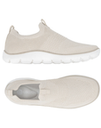 Pair of Pair of beige knit slip-on shoes with grey Remonte logo'd footbed and white outsole.