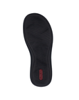 Black outsole with wave tread pattern with red Rieker logo on heel.