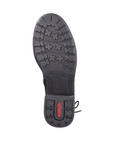 Black light treaded rubber outsole with red Rieker logo on heel.