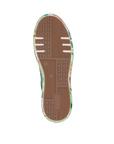 Brown geometric patterned outsole with Rieker logo on heel.