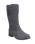 Gray mid boot with a textured cuff and black treaded outsole.