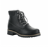 Black ankle boot with felt cuff, lace closure, and black outsole. 