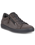 Magnet grey coloured nubuck sneaker with laces and side zipper on a black outsole.