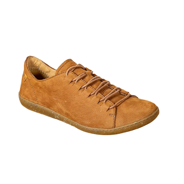 Brown leather lace up shoe with brown thin outsole.