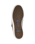 Brown shoe light textured outsole with a gray arrow and Josef Seibel logo on heel.