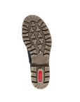 Brown deep treaded outsole with red Rieker logo stamped in heel.